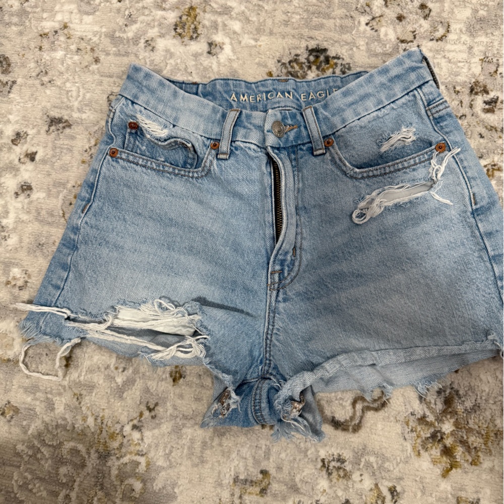 American Eagle Outfitters Light Blue Distressed Denim Shorts